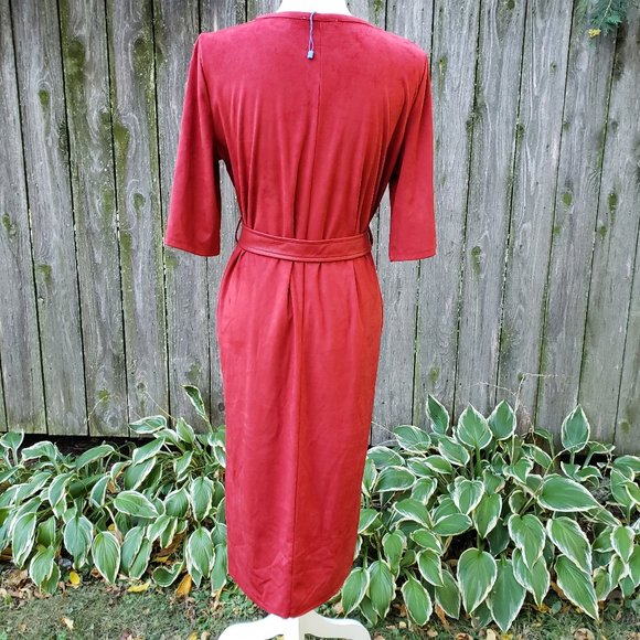 NWT Zara Stretchy Belted Shirt Dress Burgandy - Picture 4 of 6